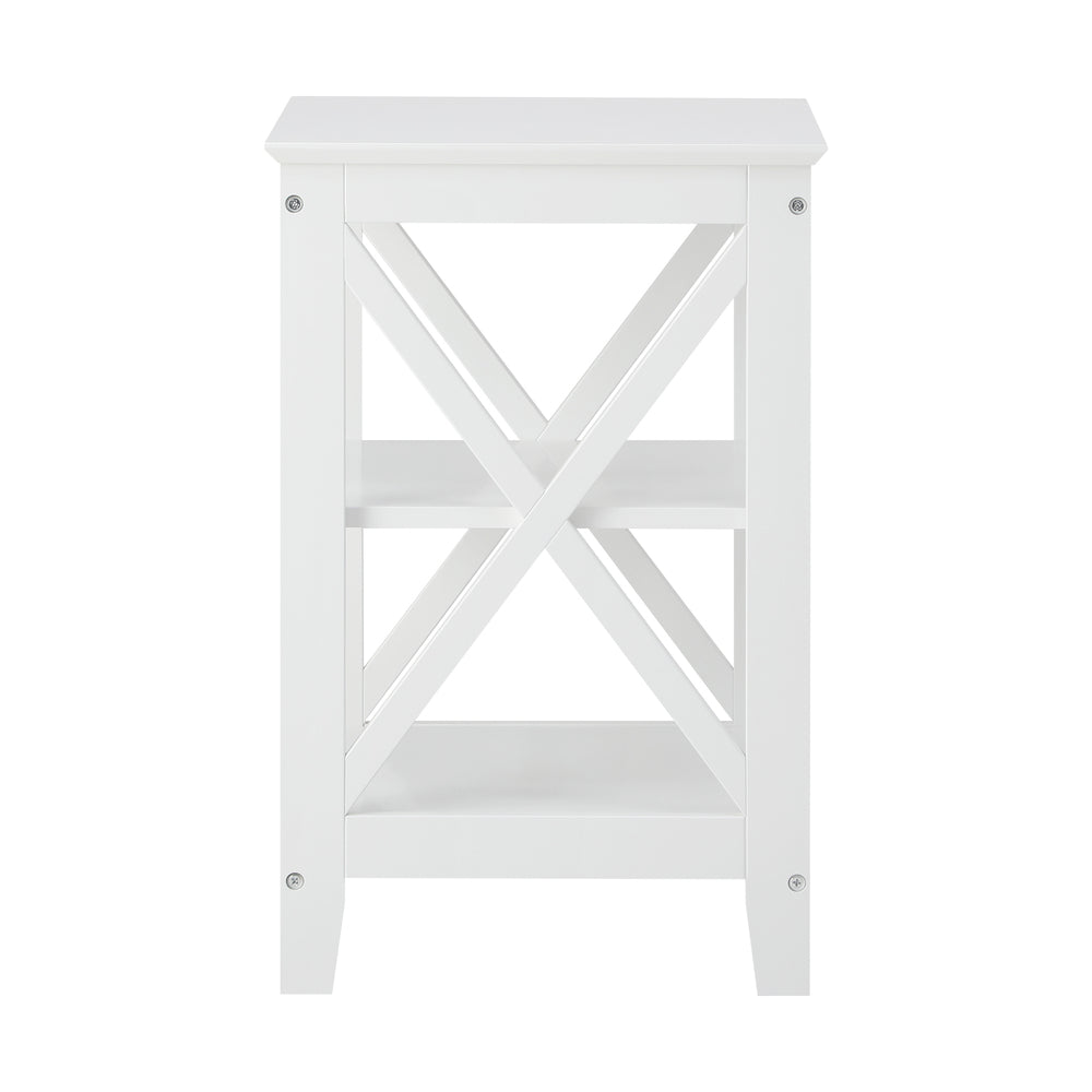 2x Side Table Coffee Bedside Sofa Storage 3-tier Shelf White