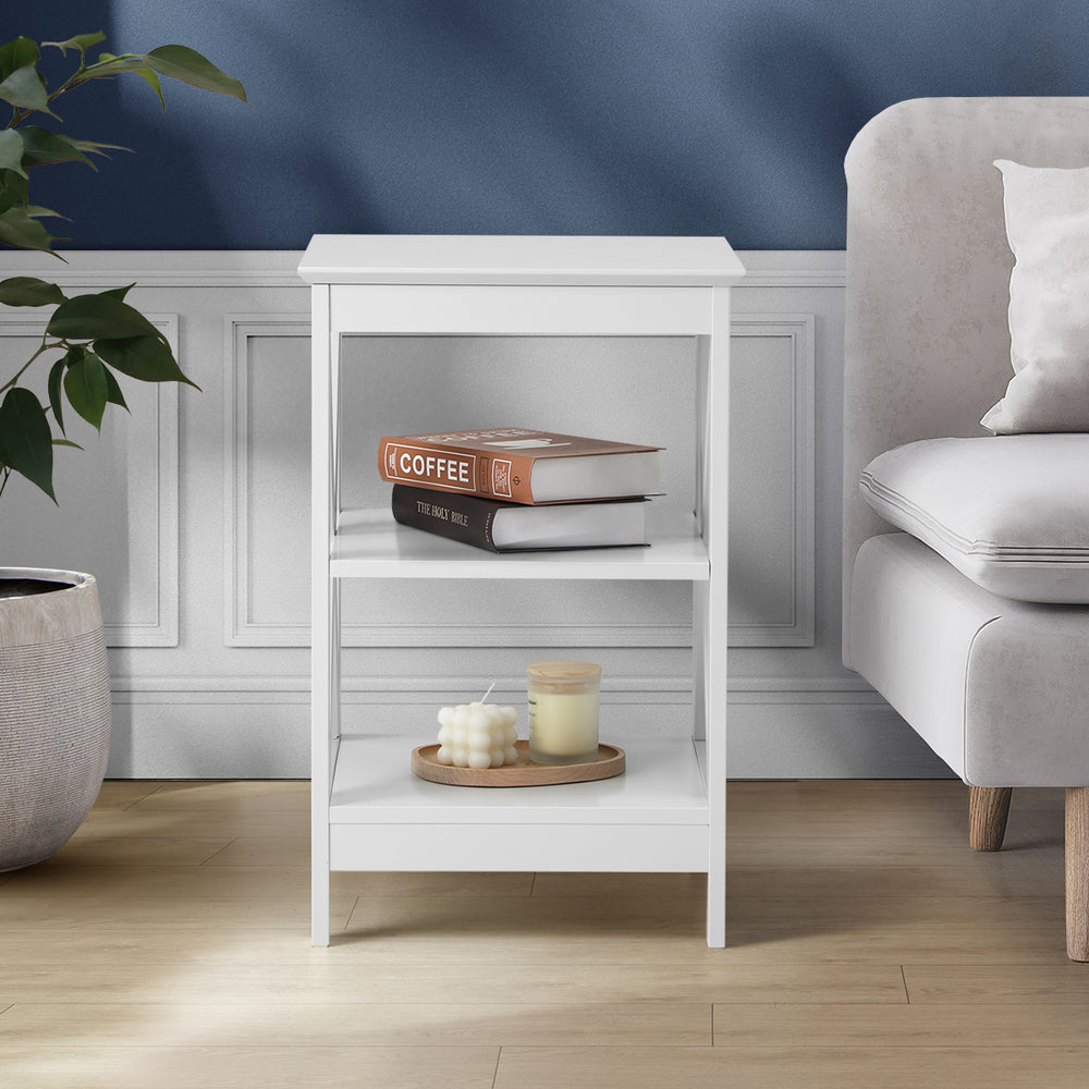 2x Side Table Coffee Bedside Sofa Storage 3-tier Shelf White