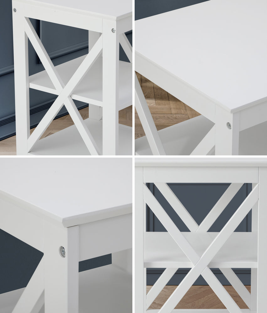 2x Side Table Coffee Bedside Sofa Storage 3-tier Shelf White