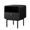 Bedside Table – Wood Grain, Metal Base Frame, Drawer + Shelf, Natural