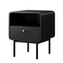 Bedside Table – Wood Grain, Metal Base Frame, Drawer + Shelf, Natural