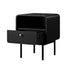 Bedside Table – Wood Grain, Metal Base Frame, Drawer + Shelf, Natural