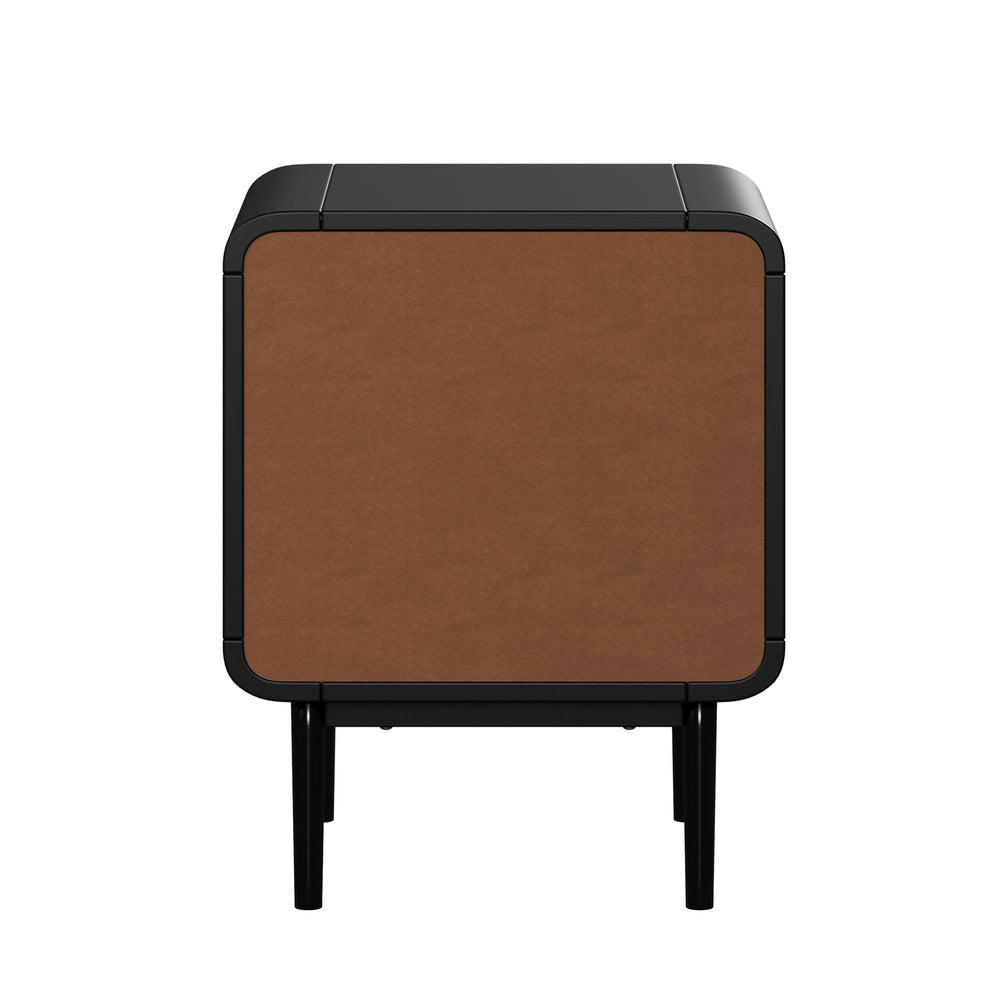 Bedside Table – Wood Grain, Metal Base Frame, Drawer + Shelf, Natural