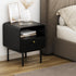 Bedside Table – Wood Grain, Metal Base Frame, Drawer + Shelf, Natural
