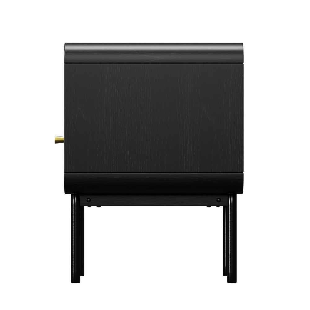 Bedside Table – 1 Drawer, Shelf, Metal Base, Black (Set of 2)
