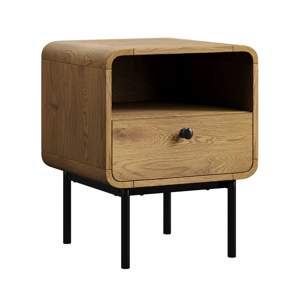 Bedside Table Bedroom Storage Nightstand Metal Natural