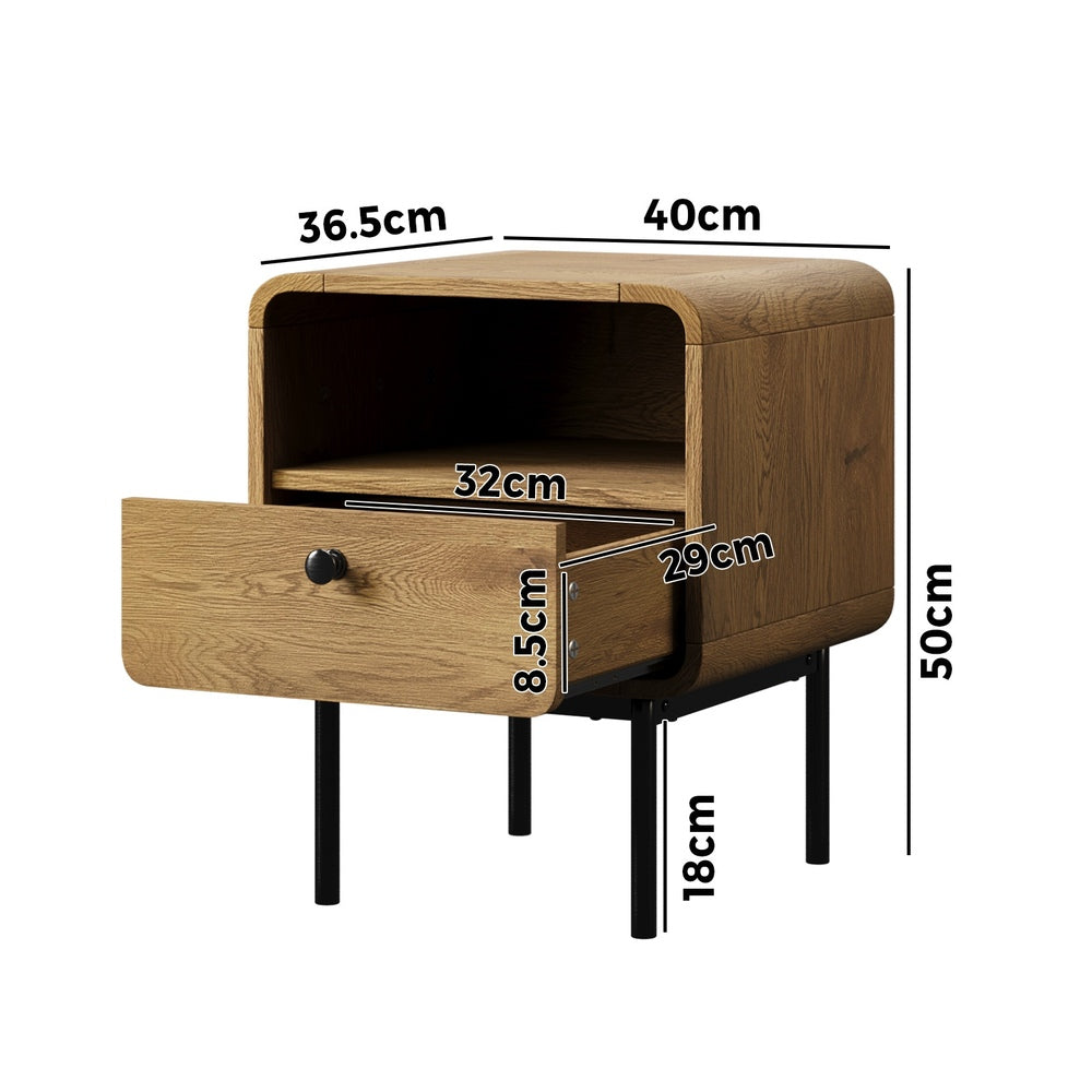 Bedside Table Bedroom Storage Nightstand Metal Natural