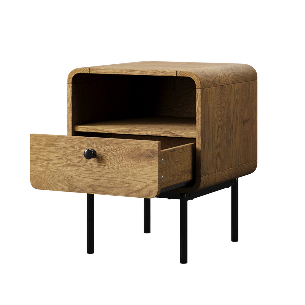 Bedside Table Bedroom Storage Nightstand Metal Natural