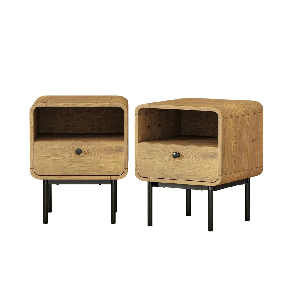 2x Bedside Table 1 Drawers 1 Shelf Nightstand Storage Natural