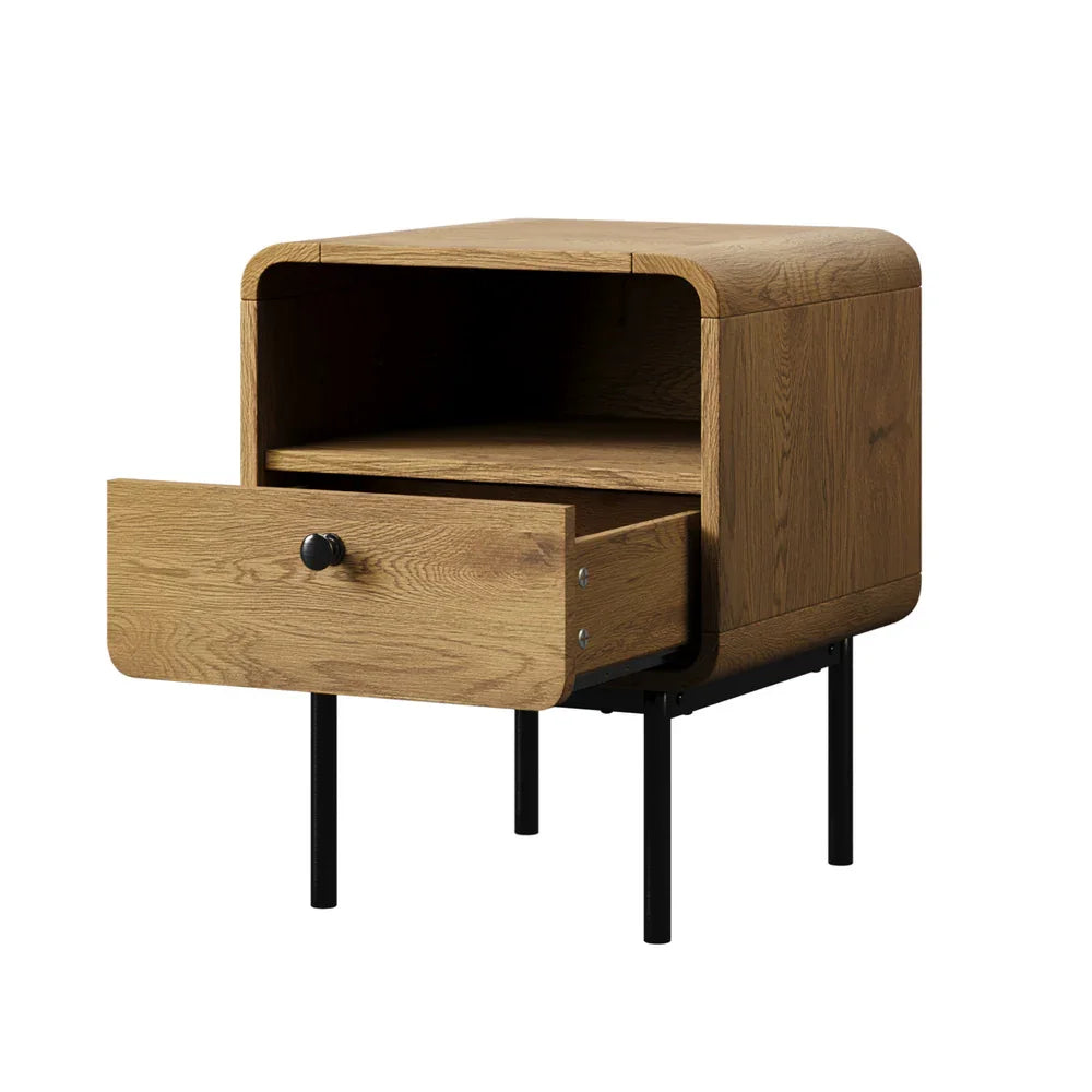 2x Bedside Table 1 Drawers 1 Shelf Nightstand Storage Natural