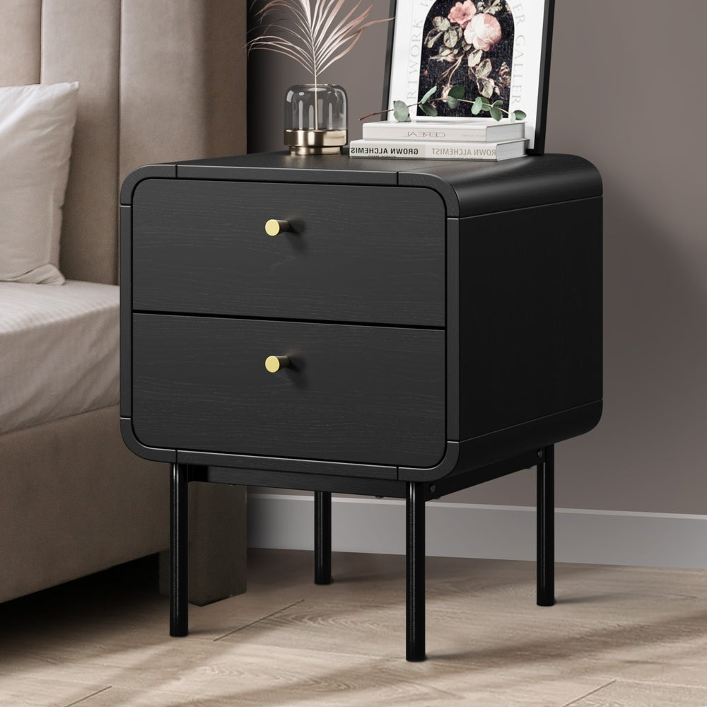 Bedside Table 2 Drawers Bedroom Nightstand Metal Black