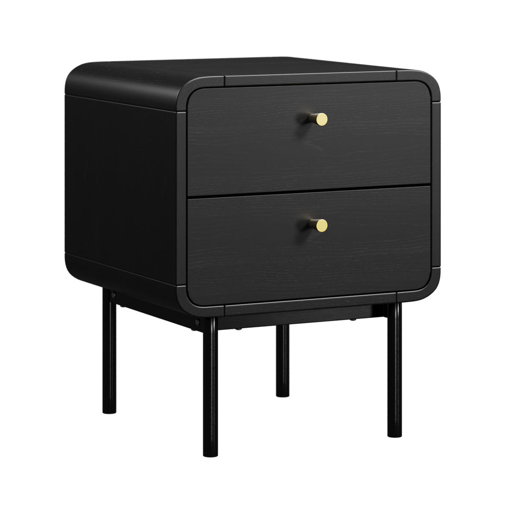 Bedside Table 2 Drawers Bedroom Nightstand Metal Black