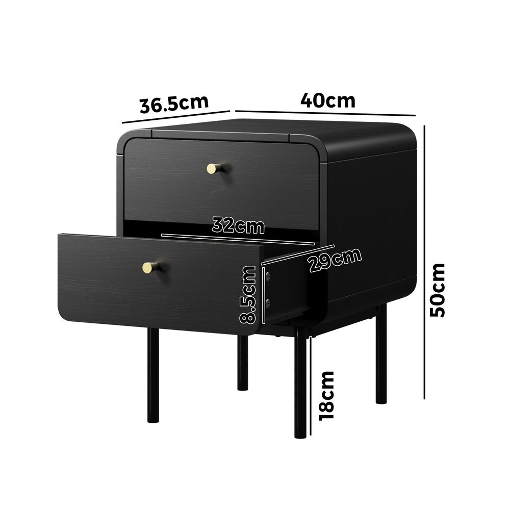 Bedside Table 2 Drawers Bedroom Nightstand Metal Black