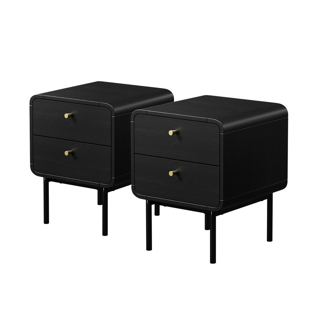 2x Bedside Table 2 Drawers Bedroom Nightstand Black