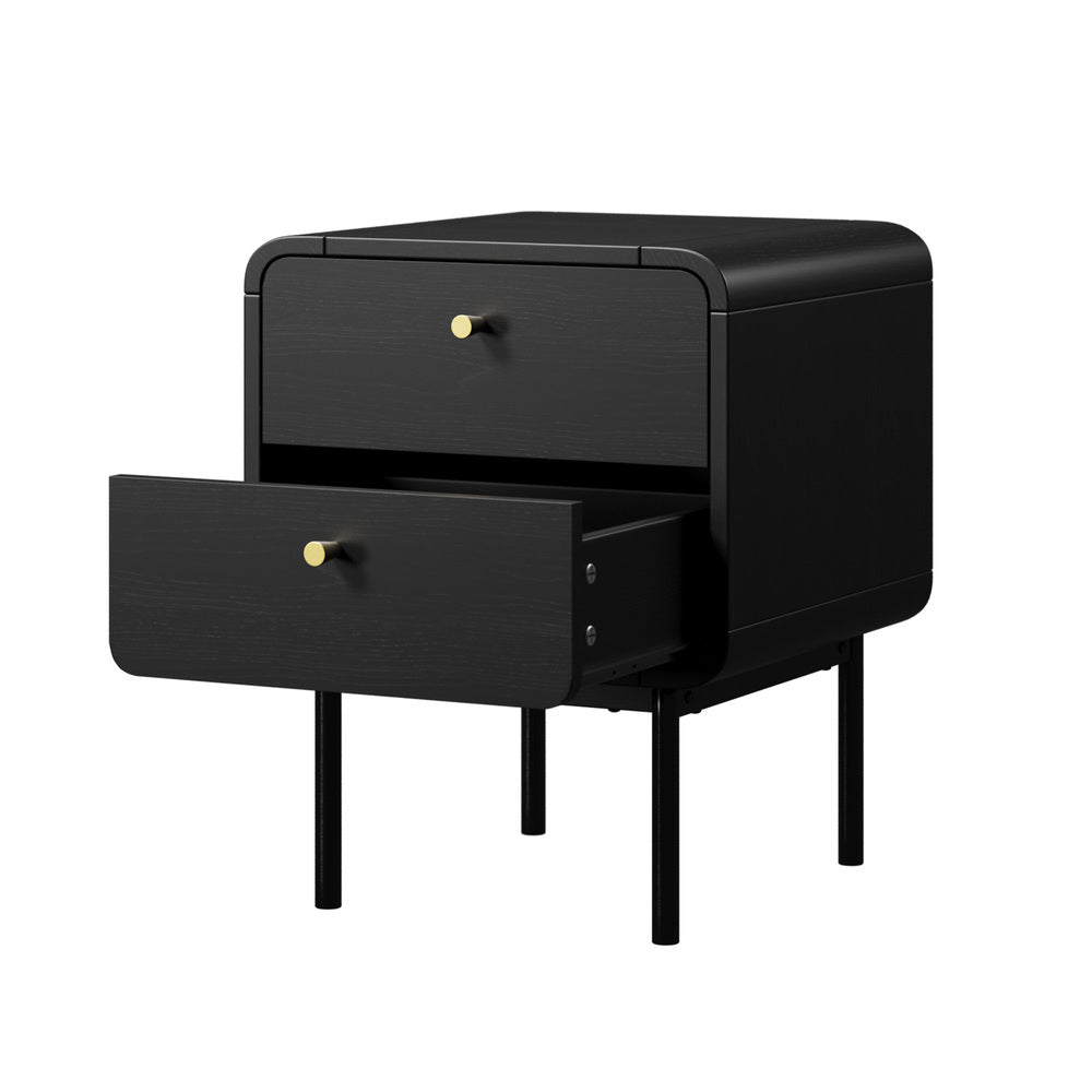 2x Bedside Table 2 Drawers Bedroom Nightstand Black