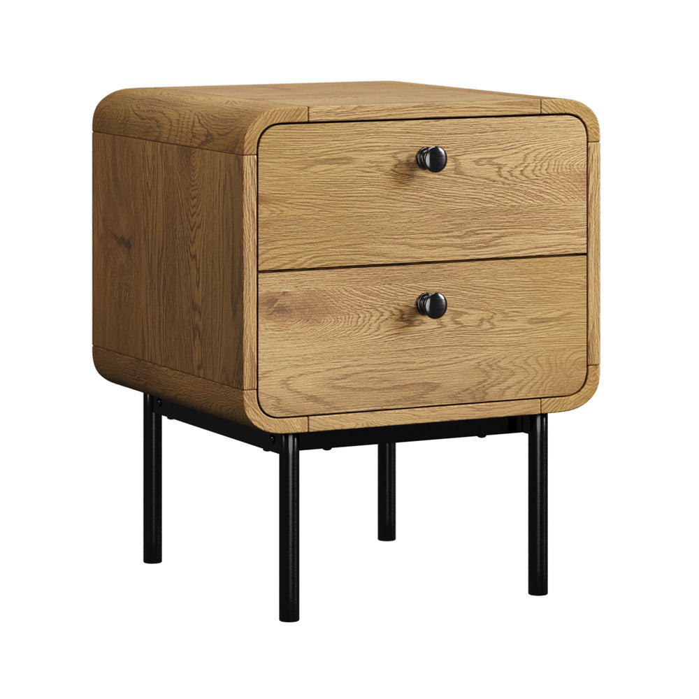 Bedside Table 2 Drawers Bedroom Nightstand Metal Natural