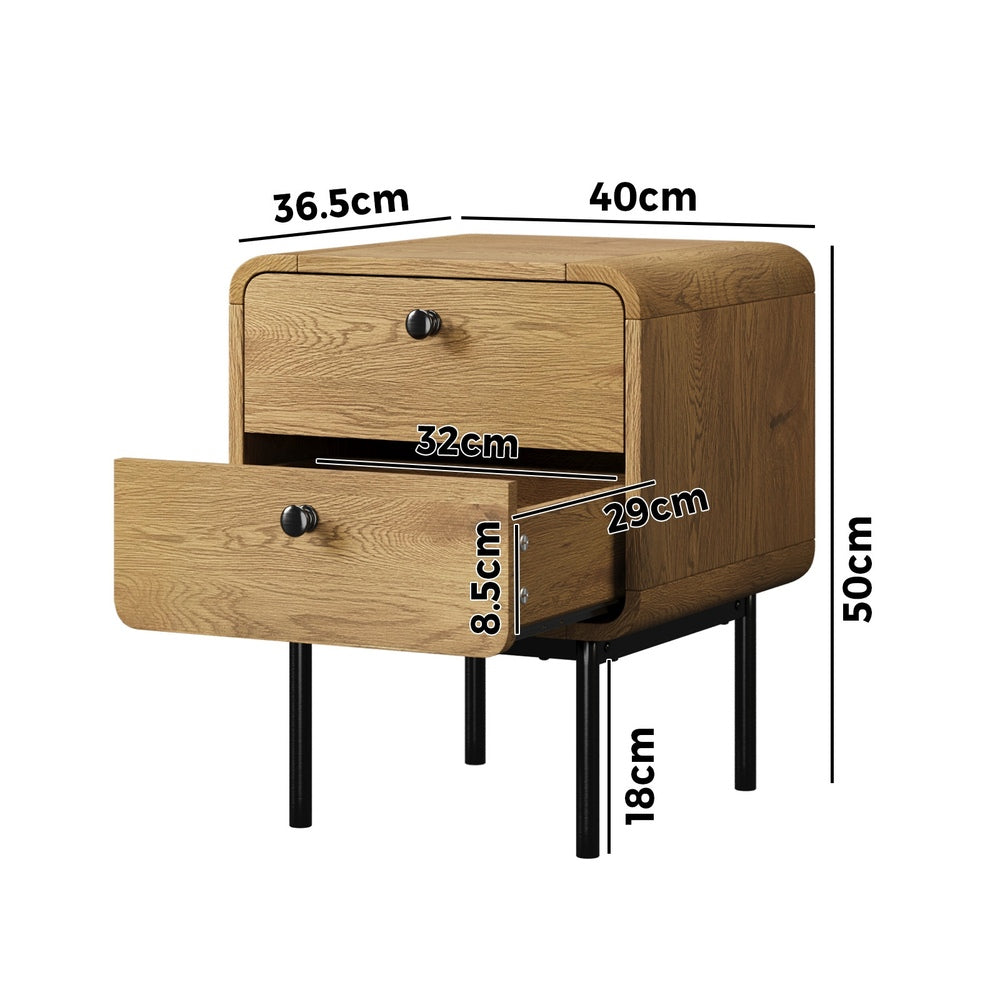 Bedside Table 2 Drawers Bedroom Nightstand Metal Natural