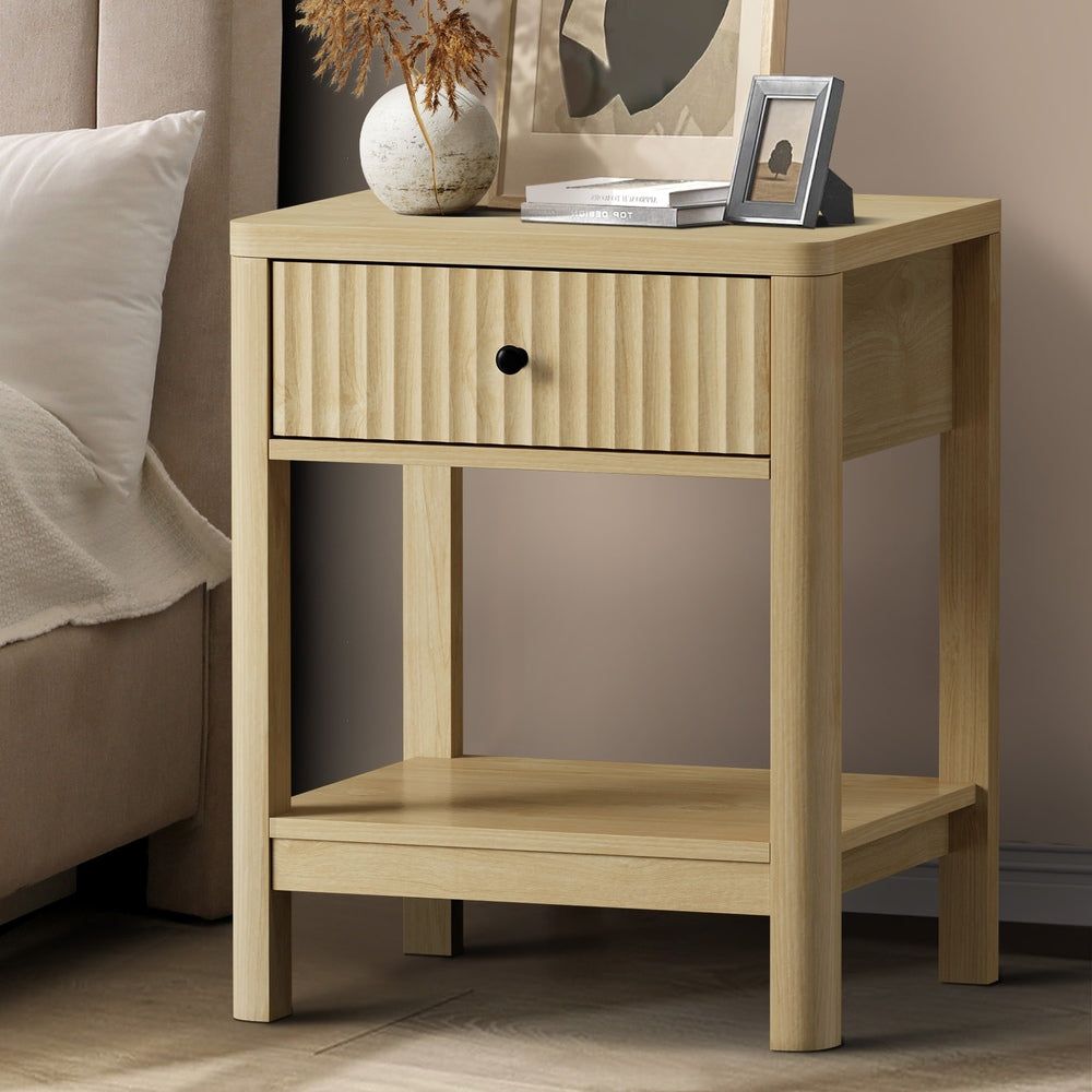 Bedside Table 1 Drawer Open Shelf Side End Table Natural