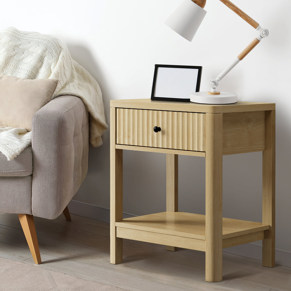Bedside Table 1 Drawer Open Shelf Side End Table Natural