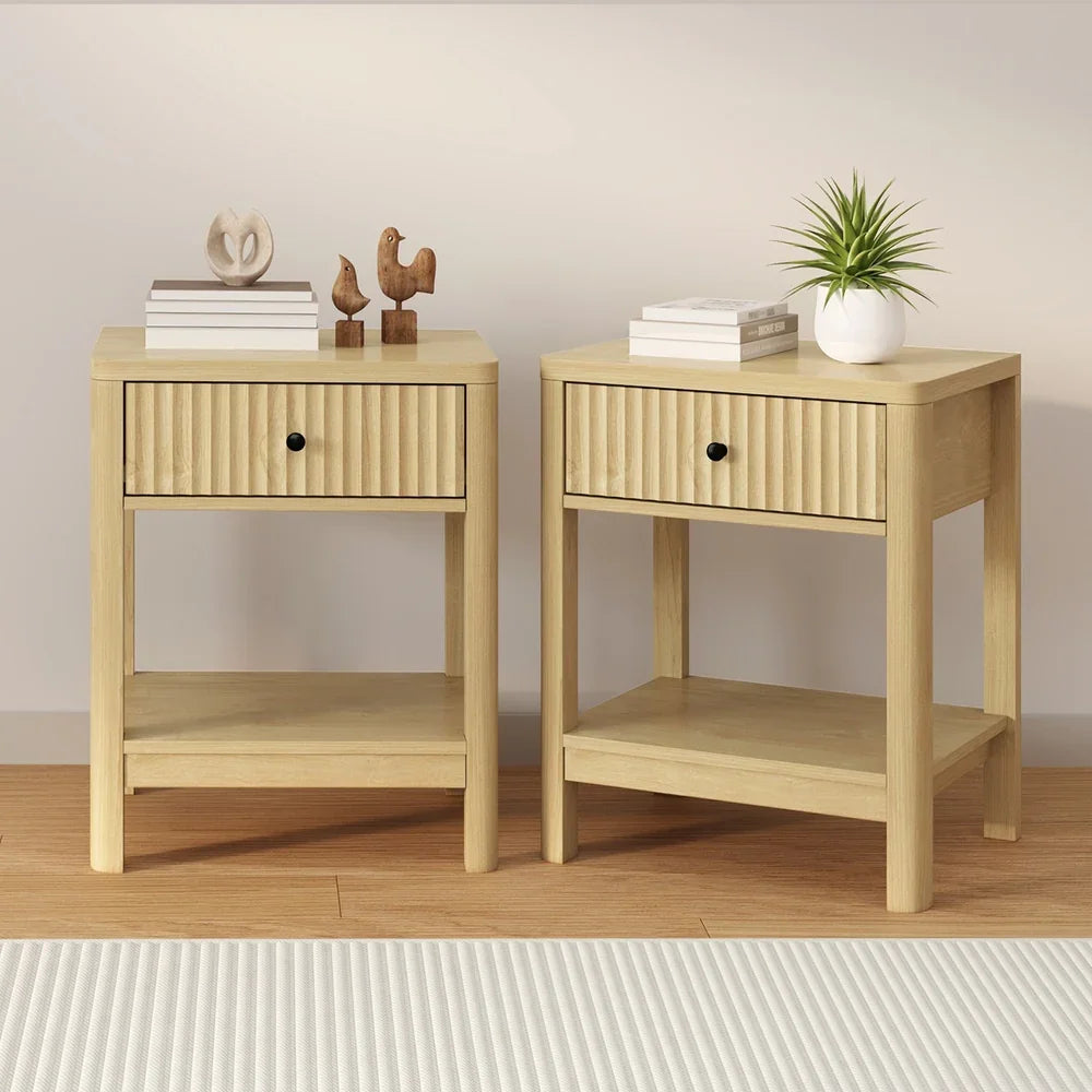 2x Bedside Table Drawer Side Table Storage Nightstand Natural