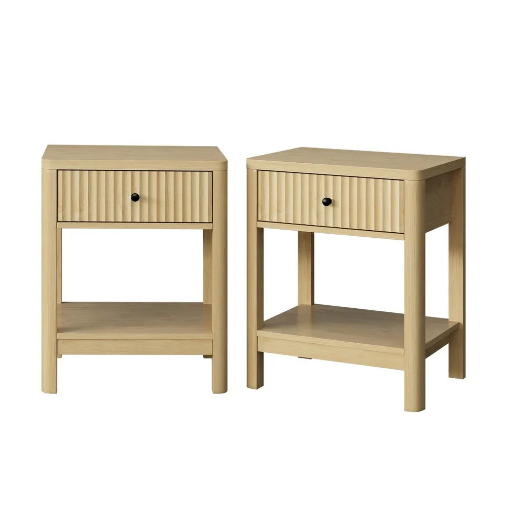 2x Bedside Table Drawer Side Table Storage Nightstand Natural