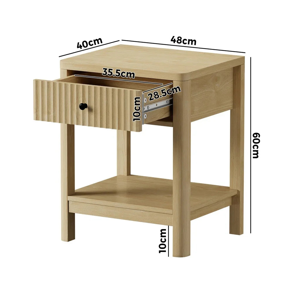 2x Bedside Table Drawer Side Table Storage Nightstand Natural