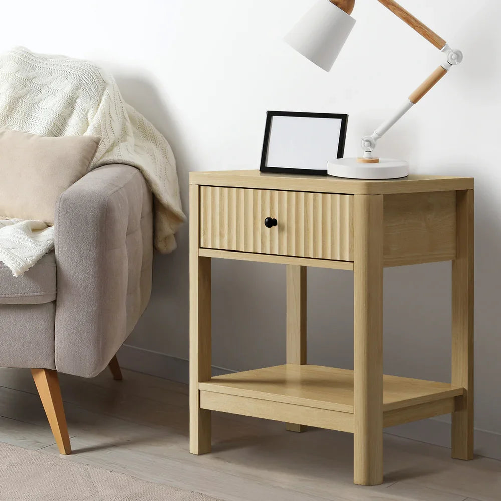 2x Bedside Table Drawer Side Table Storage Nightstand Natural