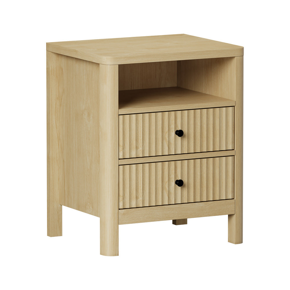 Bedside Table 2 Drawers Side End Tables Open Shelf Natural