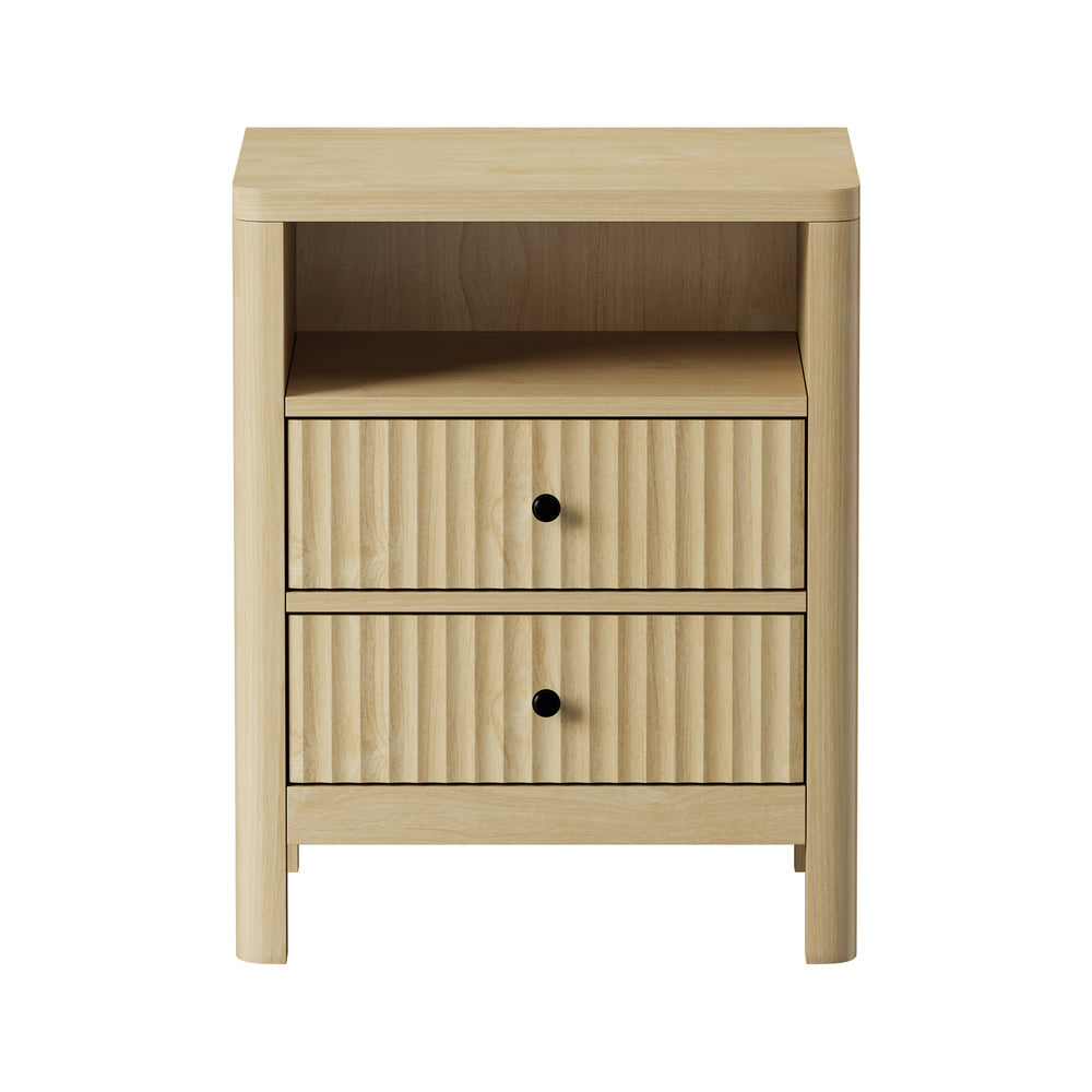Bedside Table 2 Drawers Side End Tables Open Shelf Natural