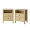 2x Bedside Table 2 Drawers Nightstand Open Shelf Natural