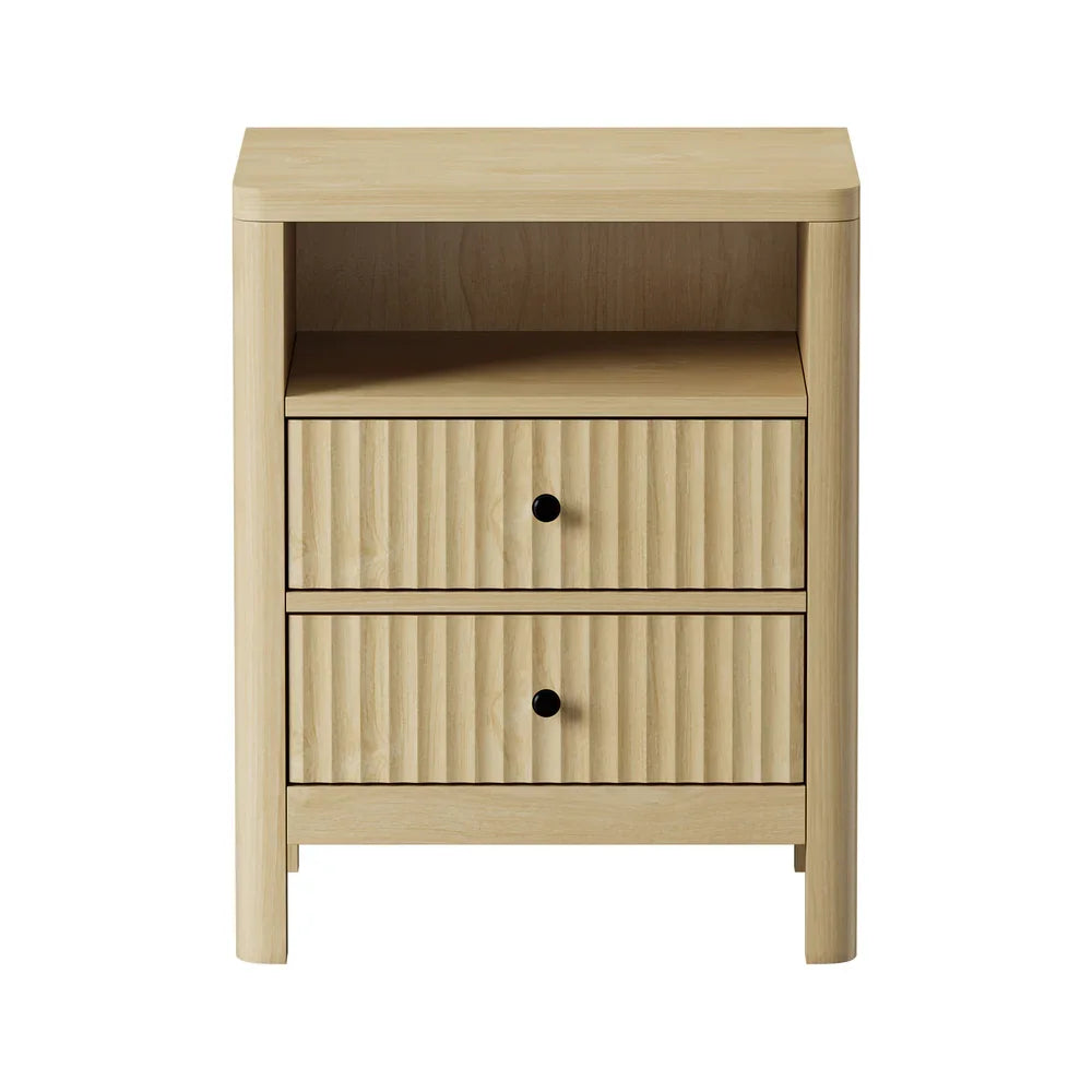 2x Bedside Table 2 Drawers Nightstand Open Shelf Natural