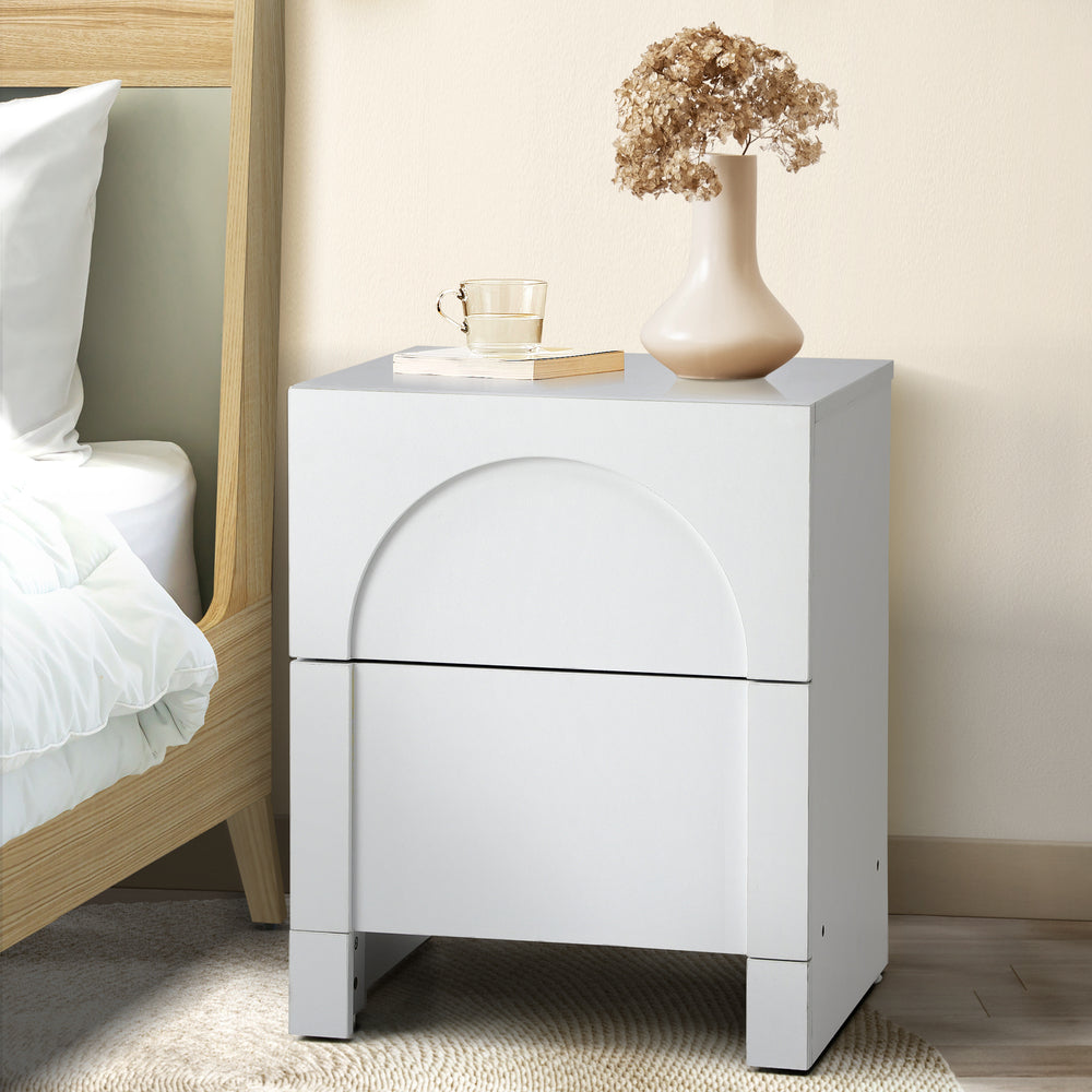 2X Bedside Table 2 Drawers Side Table White