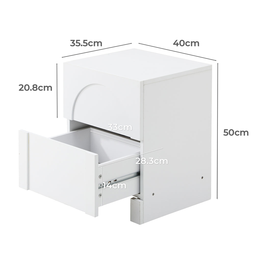 2X Bedside Table 2 Drawers Side Table White
