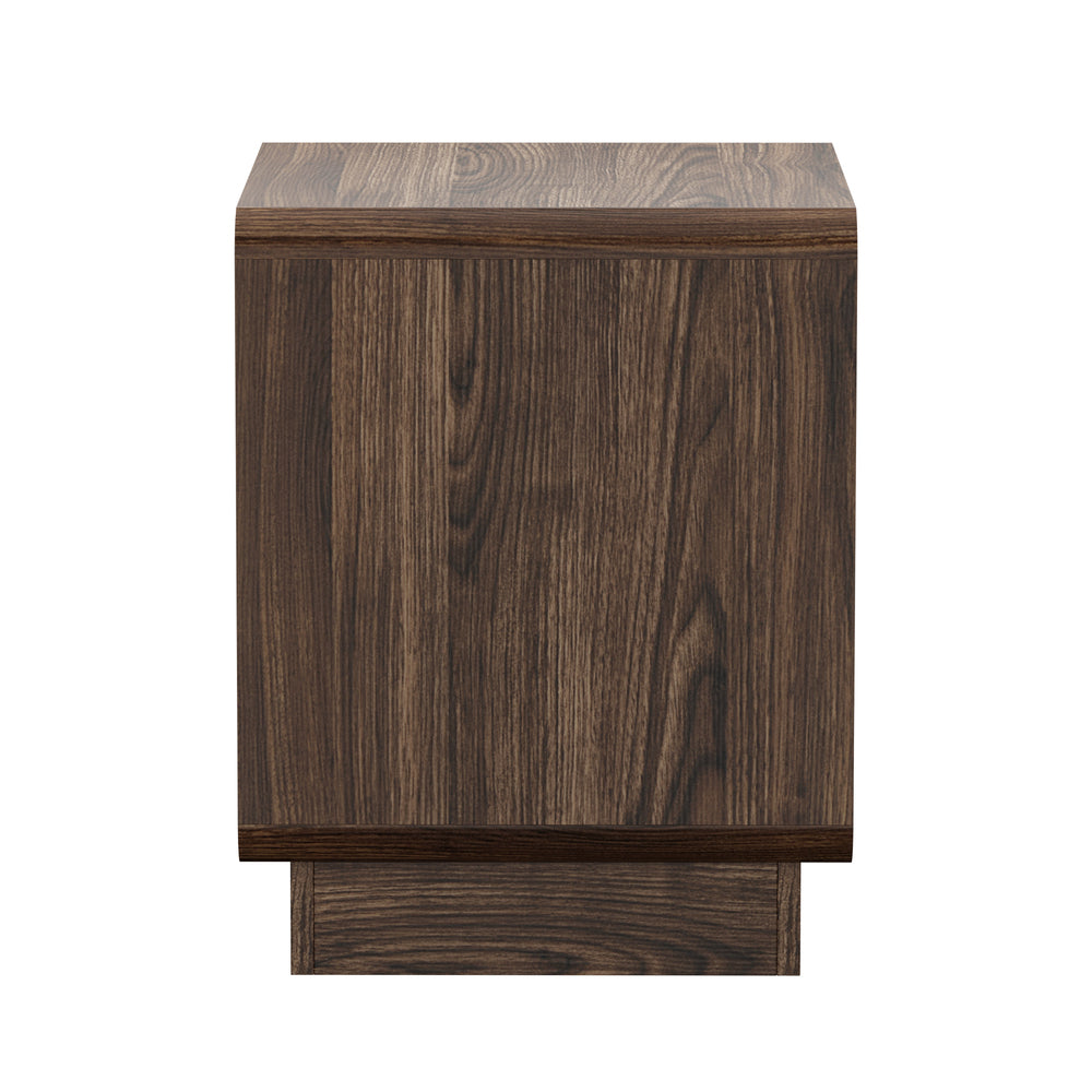 Oikiture 2pc Bedside Table 2 Drawers Nightstand Round Corner Walnut