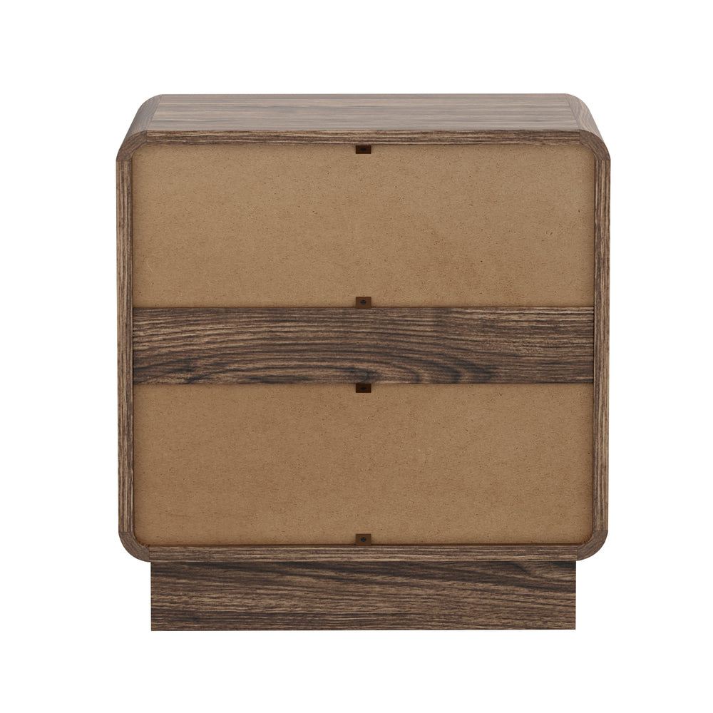 Oikiture 2pc Bedside Table 2 Drawers Nightstand Round Corner Walnut