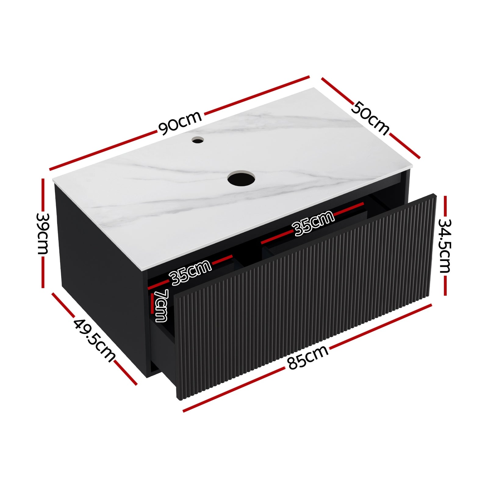 Vanity Unit 900mm Bathroom Cabinet Storage Wall Hung Grooved Timber Black