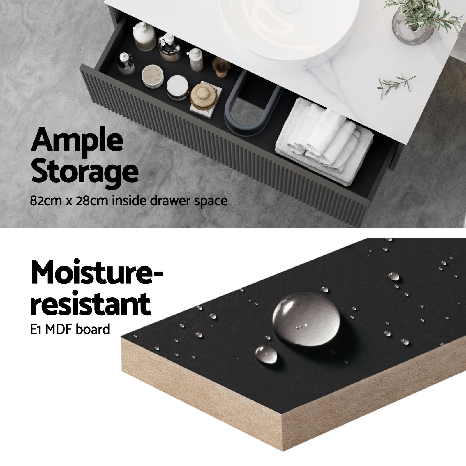 Vanity Unit 900mm Bathroom Cabinet Storage Wall Hung Grooved Timber Black