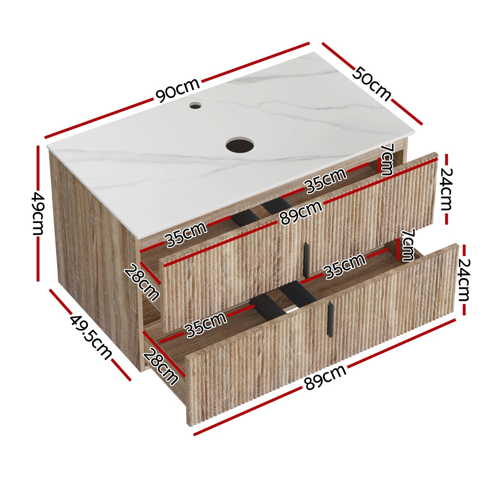 Vanity Unit 900mm Bathroom Cabinet Storage Wall Hung Timber Front Pine