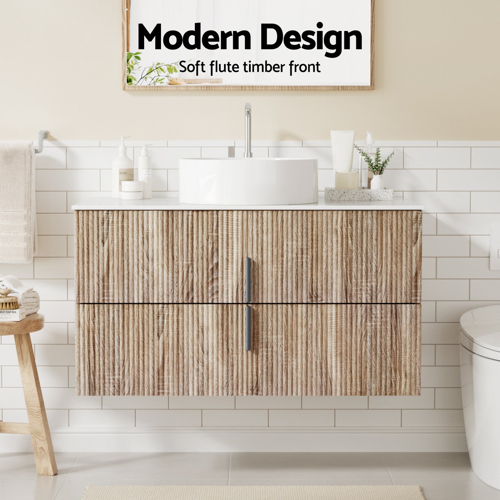Vanity Unit 900mm Bathroom Cabinet Storage Wall Hung Timber Front Pine