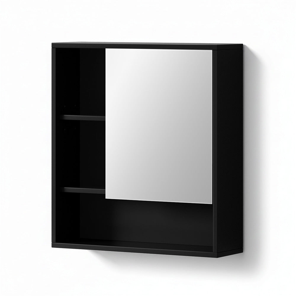 Bathroom Mirror Cabinet Mirrored Medicine Adjustable Shelf Wall Mounted 560mm Black