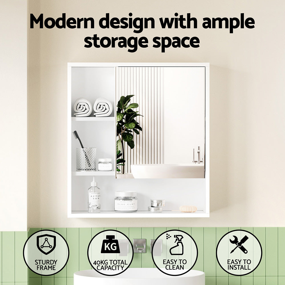Bathroom Mirror Cabinet Mirrored Medicine Adjustable Shelf Wall Mounted 560mm White