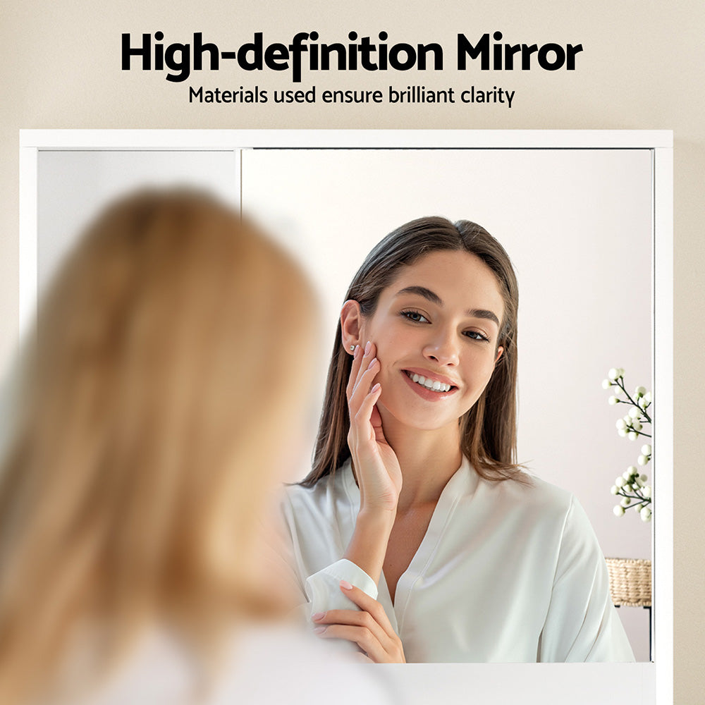 Bathroom Mirror Cabinet Mirrored Medicine Adjustable Shelf Wall Mounted 560mm White