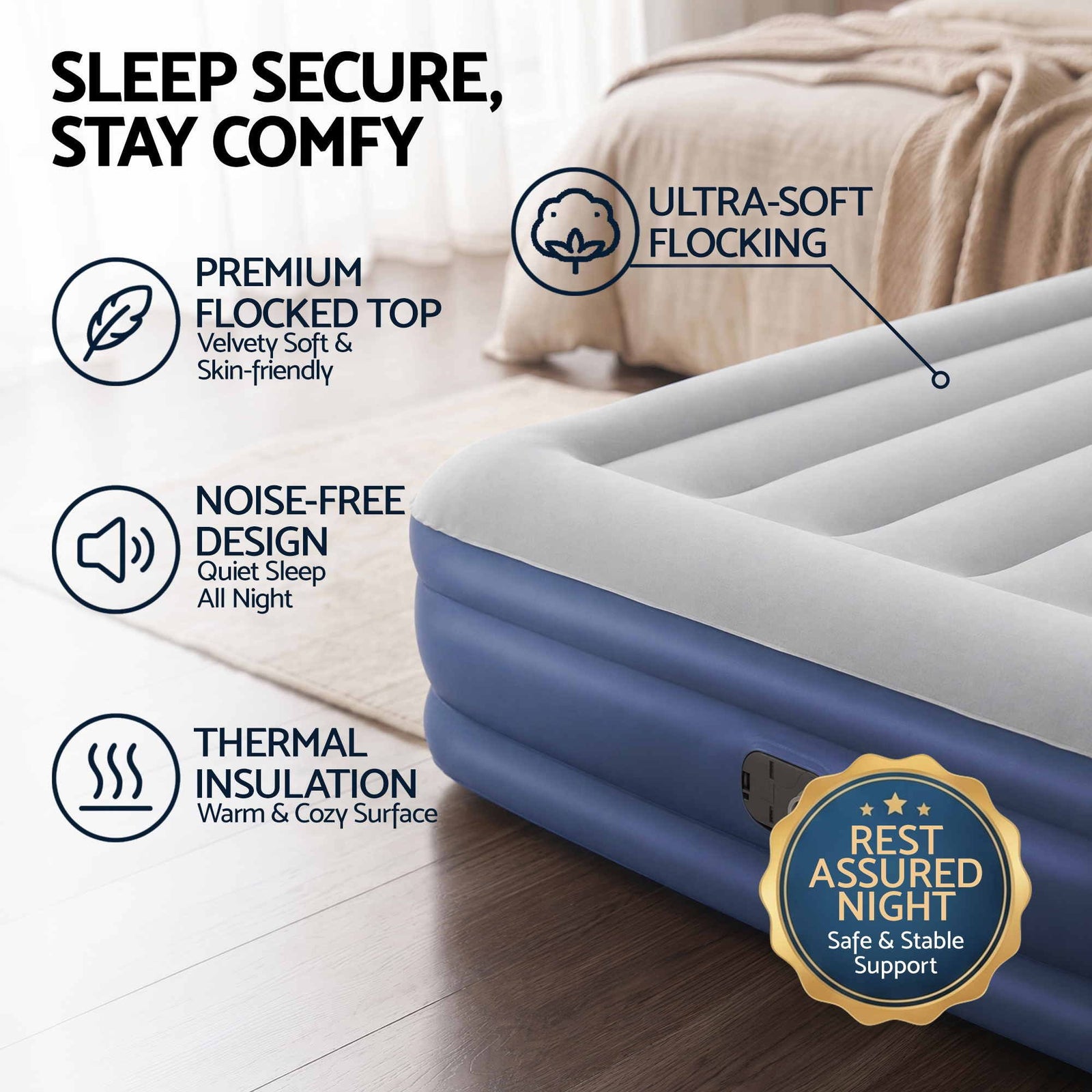 Air Bed Single 46cm I-Beam Built-in Electric Pump 150kg Capacity