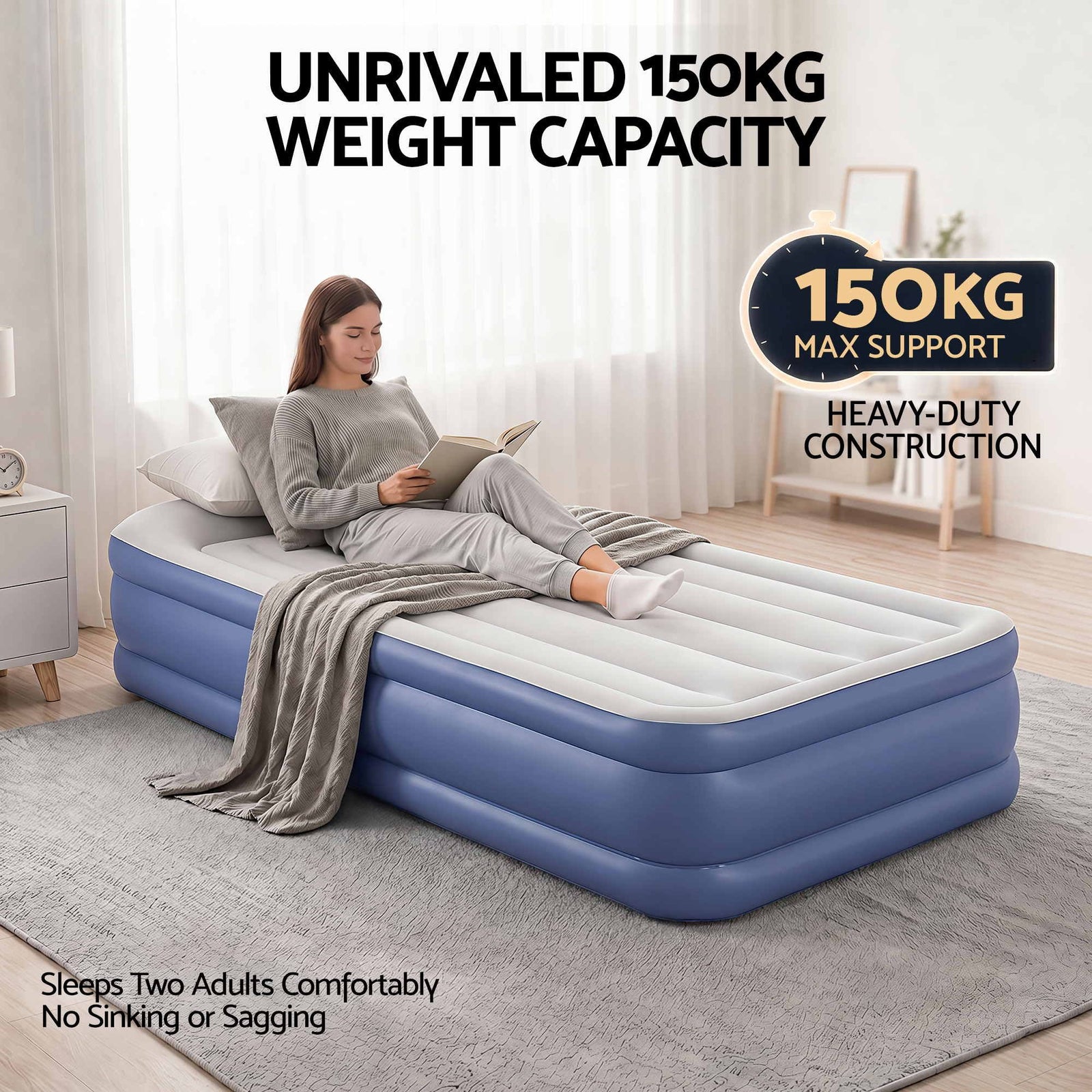 Air Bed Single 46cm I-Beam Built-in Electric Pump 150kg Capacity