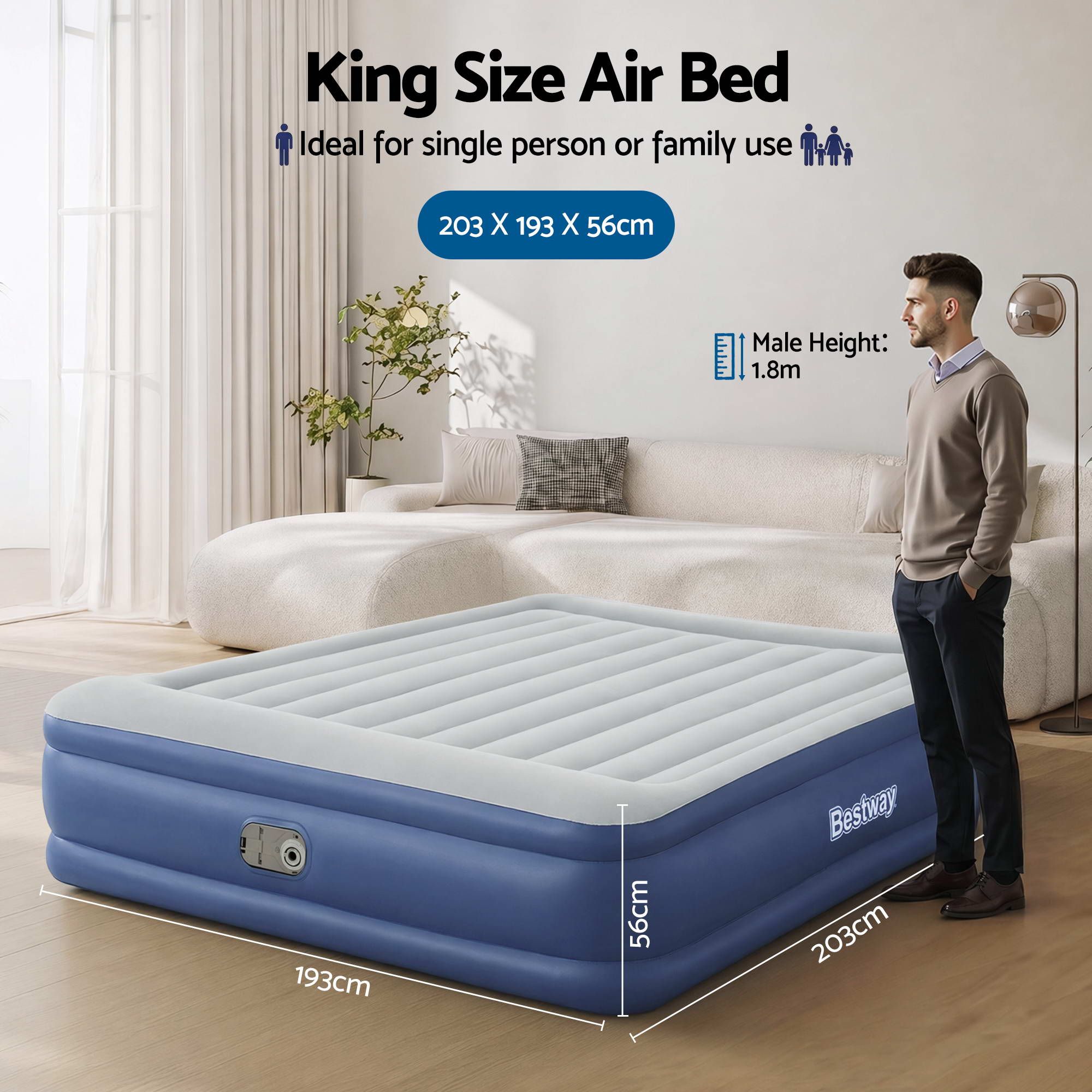 King Air Bed Inflatable Mattress with Built In Pump & Pillow