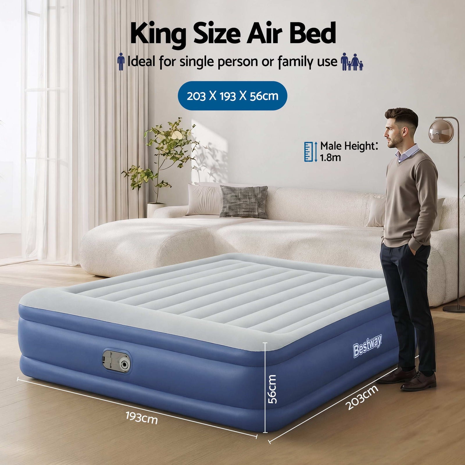 King Air Bed Inflatable Mattress with Built In Pump & Pillow
