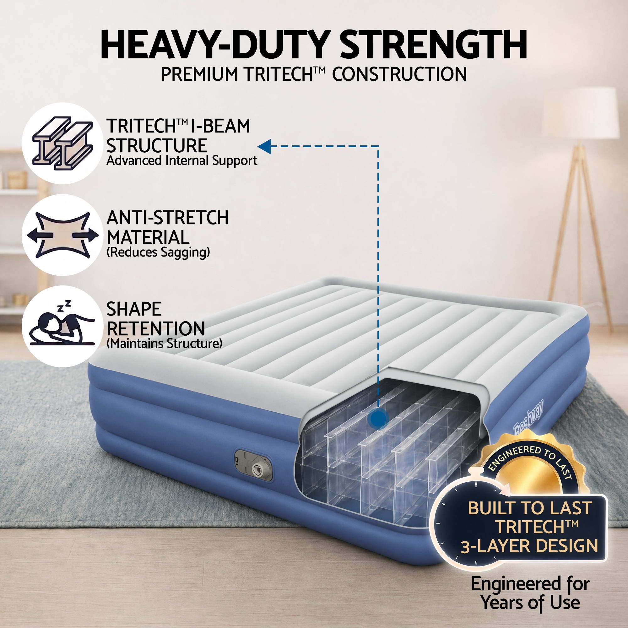 King Air Bed Inflatable Mattress with Built In Pump & Pillow