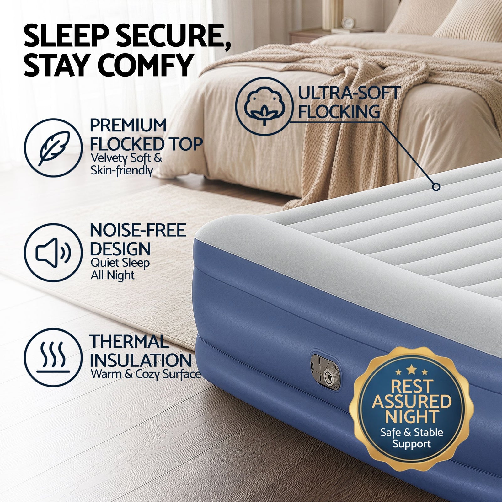 King Air Bed Inflatable Mattress with Built In Pump & Pillow