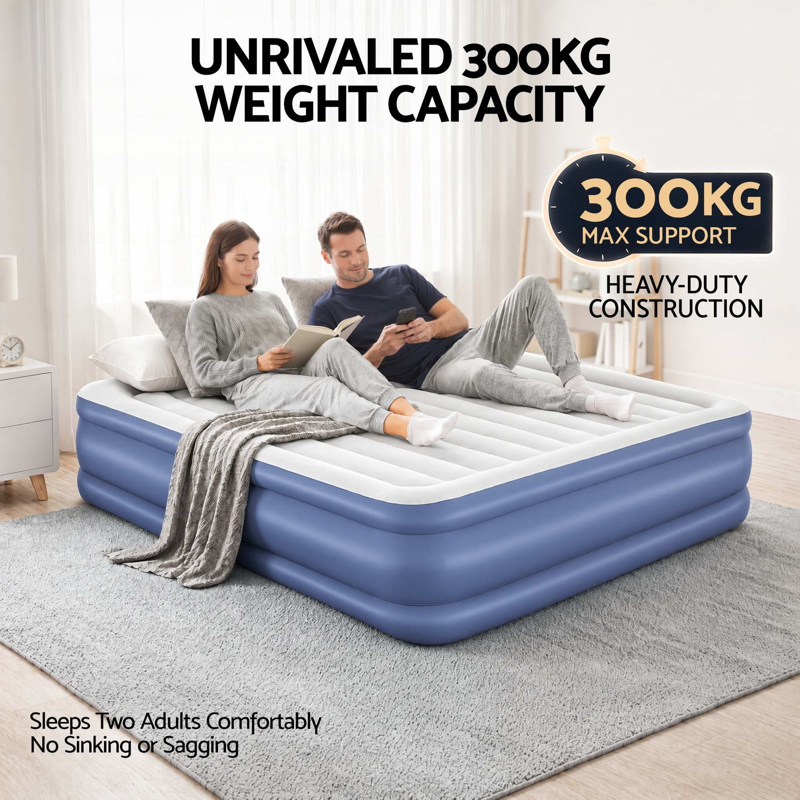King Air Bed Inflatable Mattress with Built In Pump & Pillow