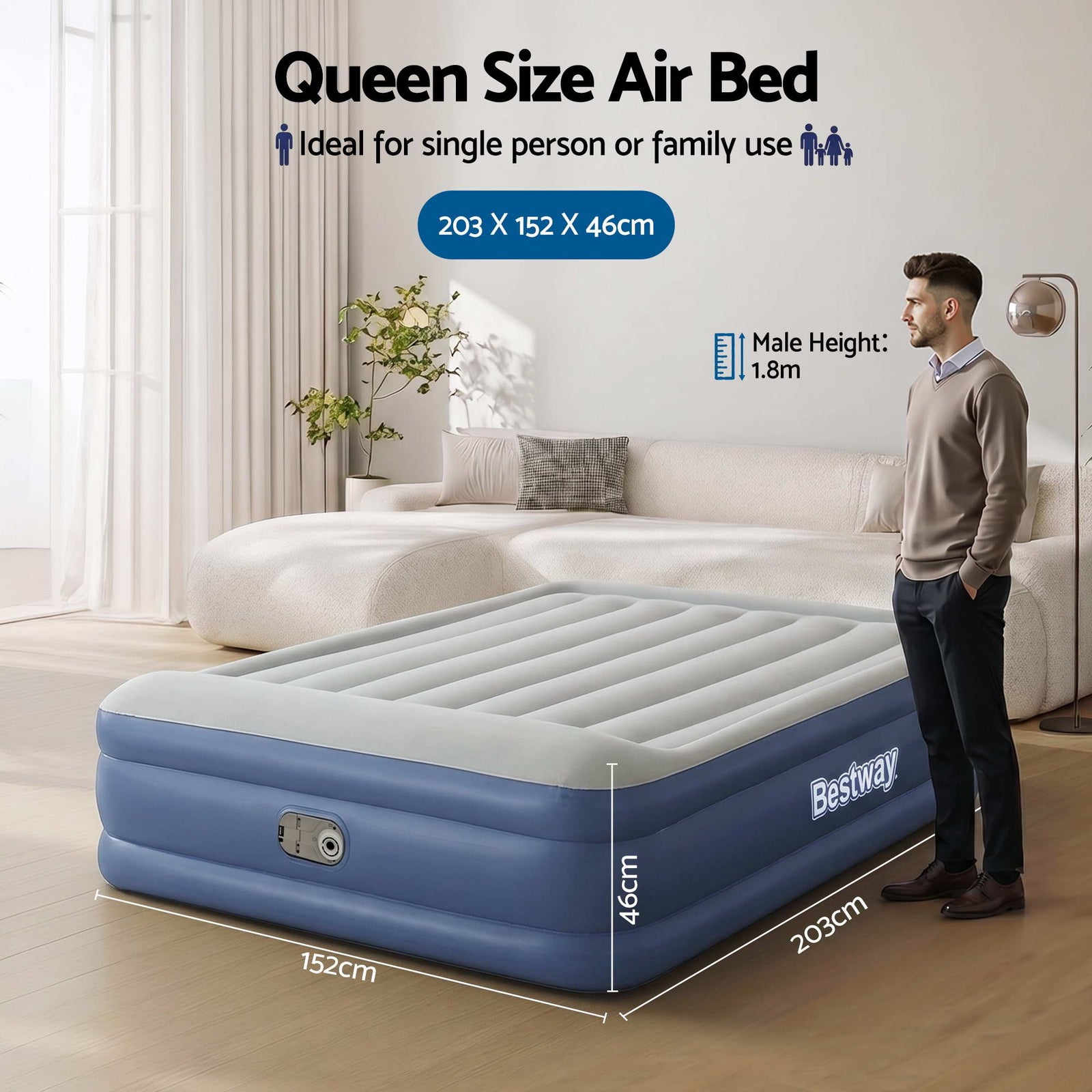 Queen Air Bed Inflatable Mattress with Built In Pump & Pillow